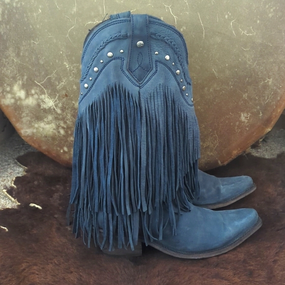 LIBERTY BLACK LB71124 "Vegas" Russian Blue fringe cowgirl boots snip toe sz 10 - Picture 10 of 16